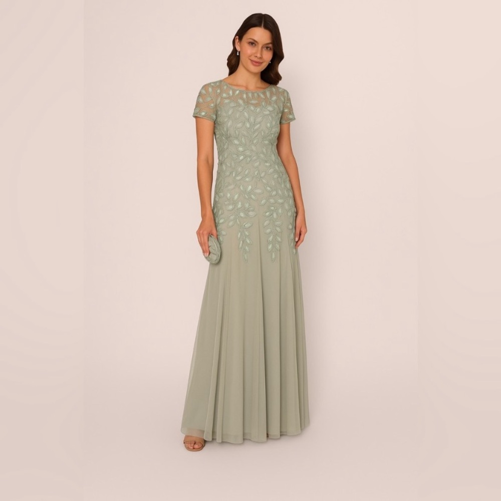 Adrianna Papel Sage Green Beaded Gown SZ 20 Formal Evening Black Tie MOB GALA